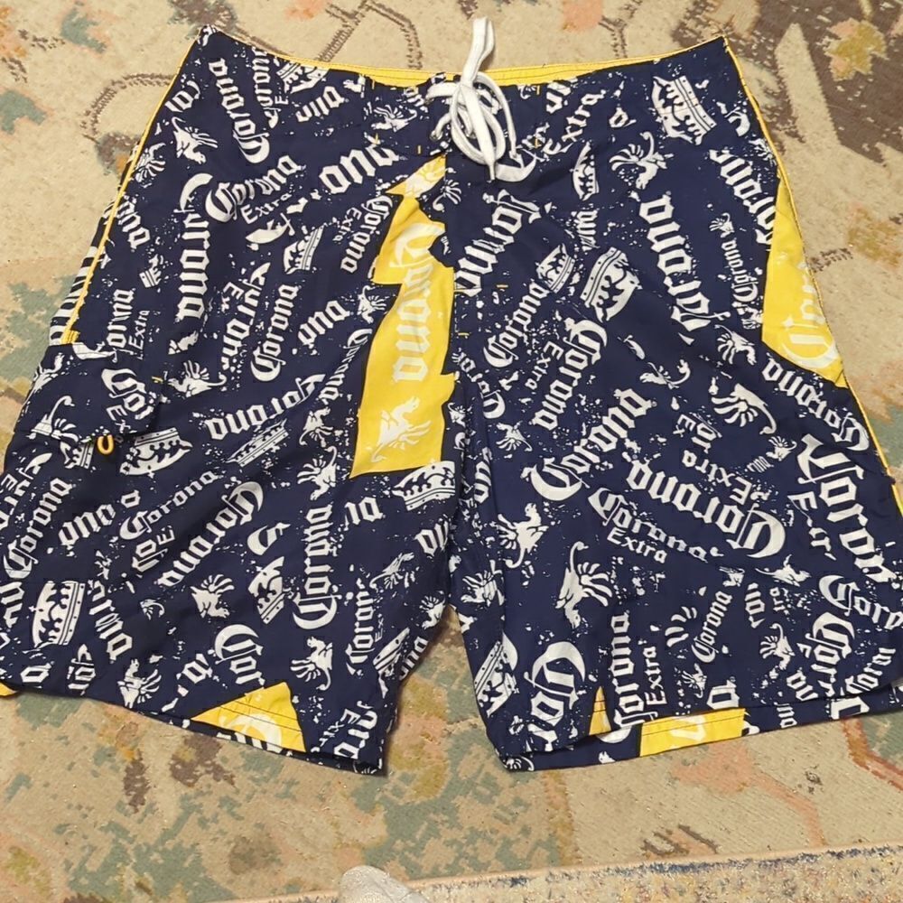 Corona Extra Cerveza Beer Licensed Blue Yellow Board Shorts Bathing Suit Size 34